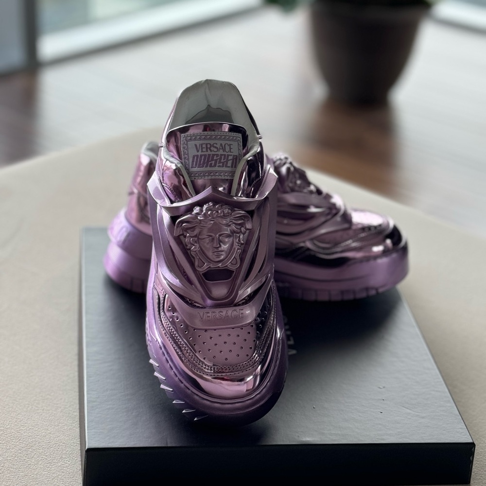 AUTHENTIC Purple Versace calf leather sneakers “NEVER WORN”